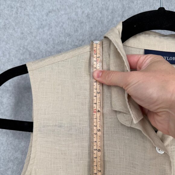 Ann Taylor Womens Linen Sleeveless Button Up Shirt Top Size 12 Tan Collared Chic - Picture 8 of 10